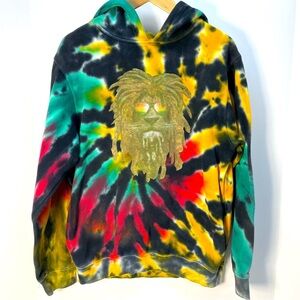 Tie Dye Hoodie Rasta Lion Sz Large Evolution In Design Modern Hippie Pullover